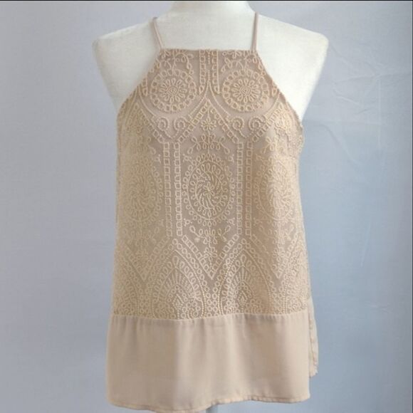 Doe & Rae Embroidered Halter Tank Top - S - Picture 1 of 10